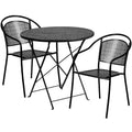 Flash Furniture Oia Commercial Grade 30 Round Indoor-Outdoor Steel Folding Patio Table Set with 2 Round Back Chairs