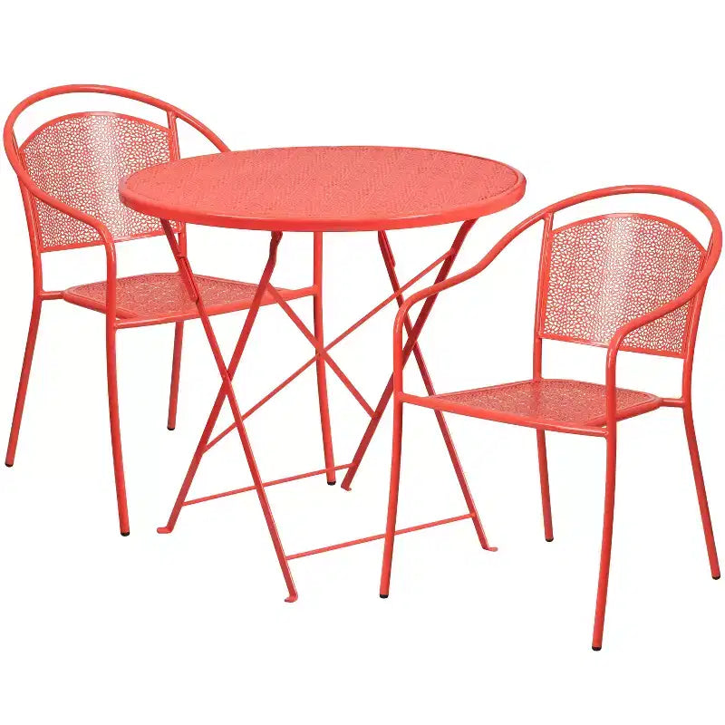 Flash Furniture Oia Commercial Grade 30 Round Indoor-Outdoor Steel Folding Patio Table Set with 2 Round Back Chairs