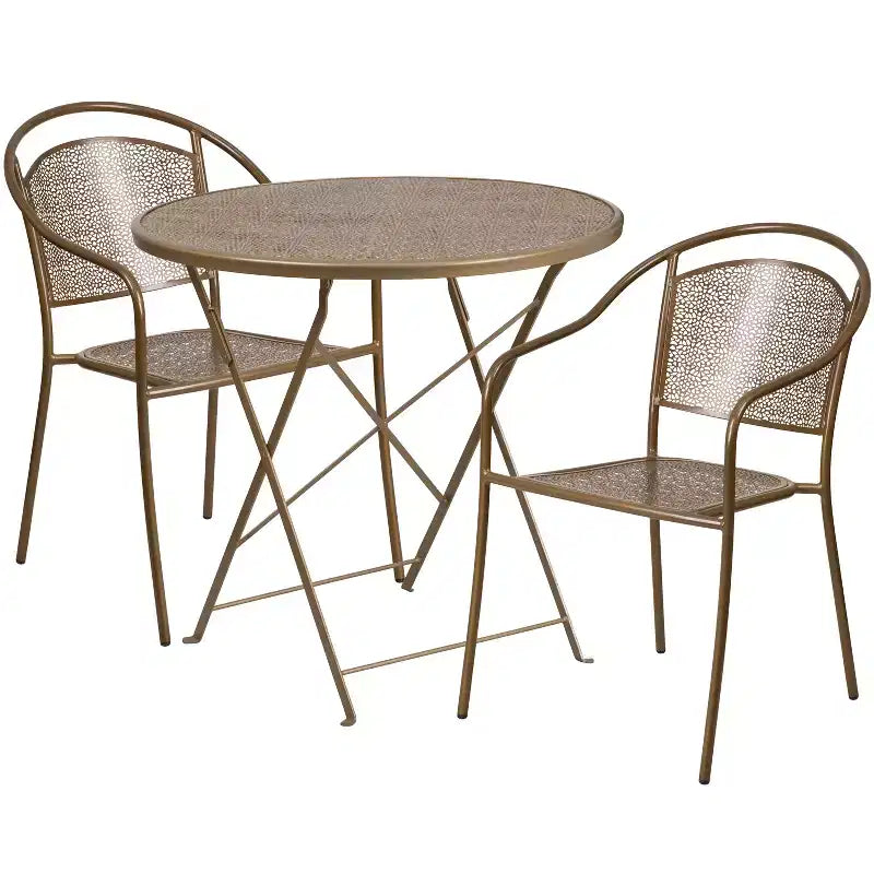 Flash Furniture Oia Commercial Grade 30 Round Indoor-Outdoor Steel Folding Patio Table Set with 2 Round Back Chairs