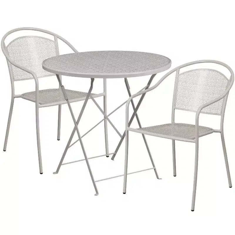 Flash Furniture Oia Commercial Grade 30 Round Indoor-Outdoor Steel Folding Patio Table Set with 2 Round Back Chairs