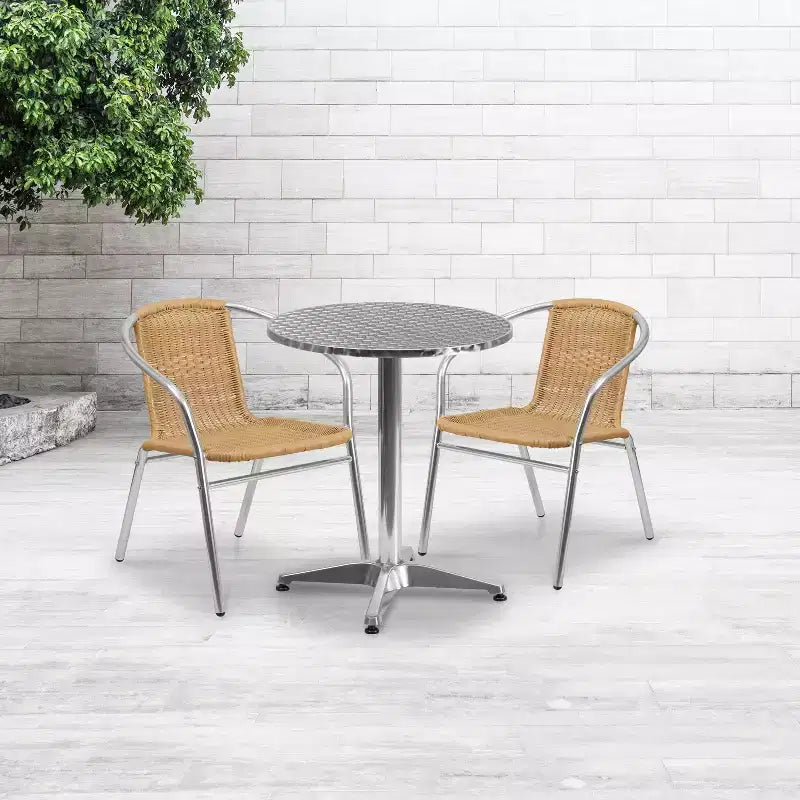 Flash Furniture Lila 23.5'' Round Aluminum Indoor-Outdoor Table Set with 2 Rattan Chairs
