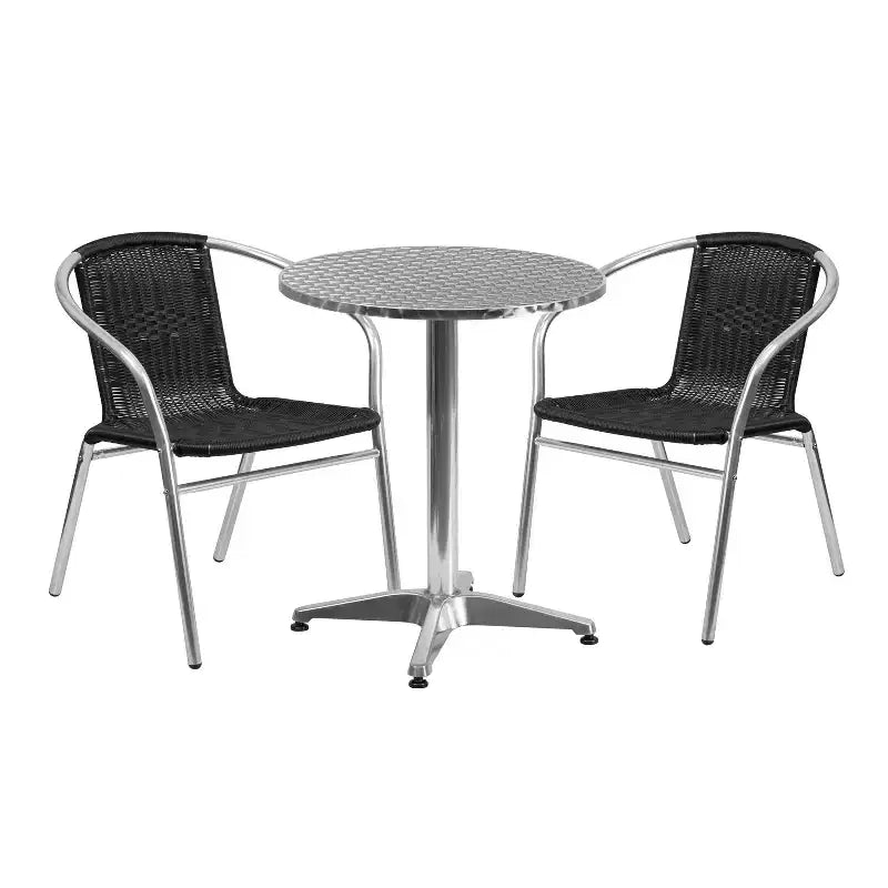 Flash Furniture Lila 23.5'' Round Aluminum Indoor-Outdoor Table Set with 2 Rattan Chairs