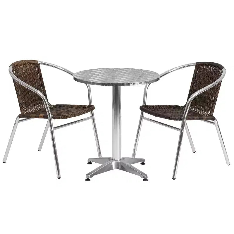Flash Furniture Lila 23.5'' Round Aluminum Indoor-Outdoor Table Set with 2 Rattan Chairs