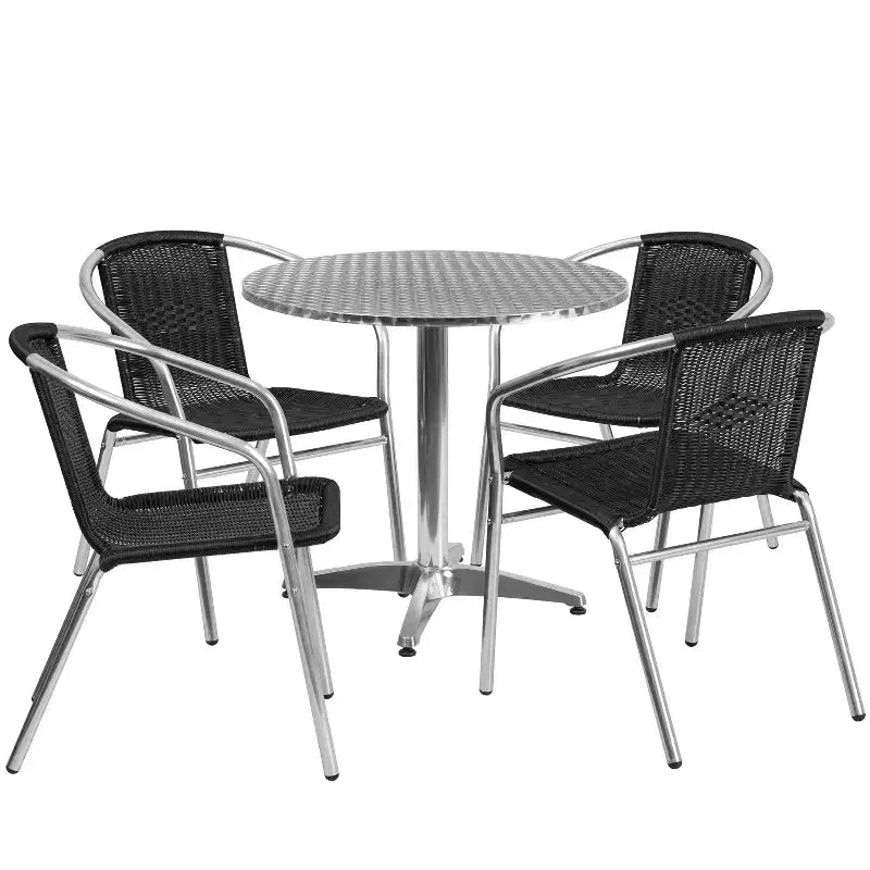 Flash Furniture Lila 31.5'' Round Aluminum Indoor-Outdoor Table Set with 4 Rattan Chairs