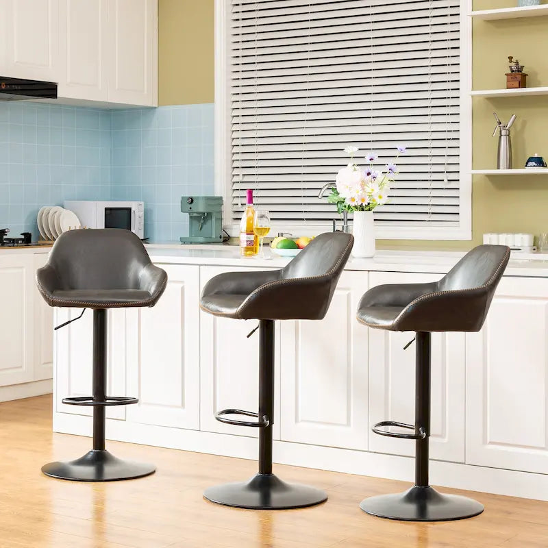 Glitzhome Lot de 3 tabourets de bar pivotants réglables de style moderne du milieu du siècle - Lot de 3