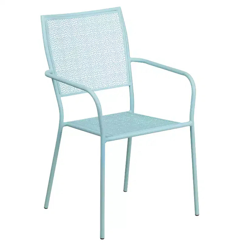 Emma and Oliver Commercial 28 Square Metal Folding Patio Table Set w/ 4 Square Back Chairs