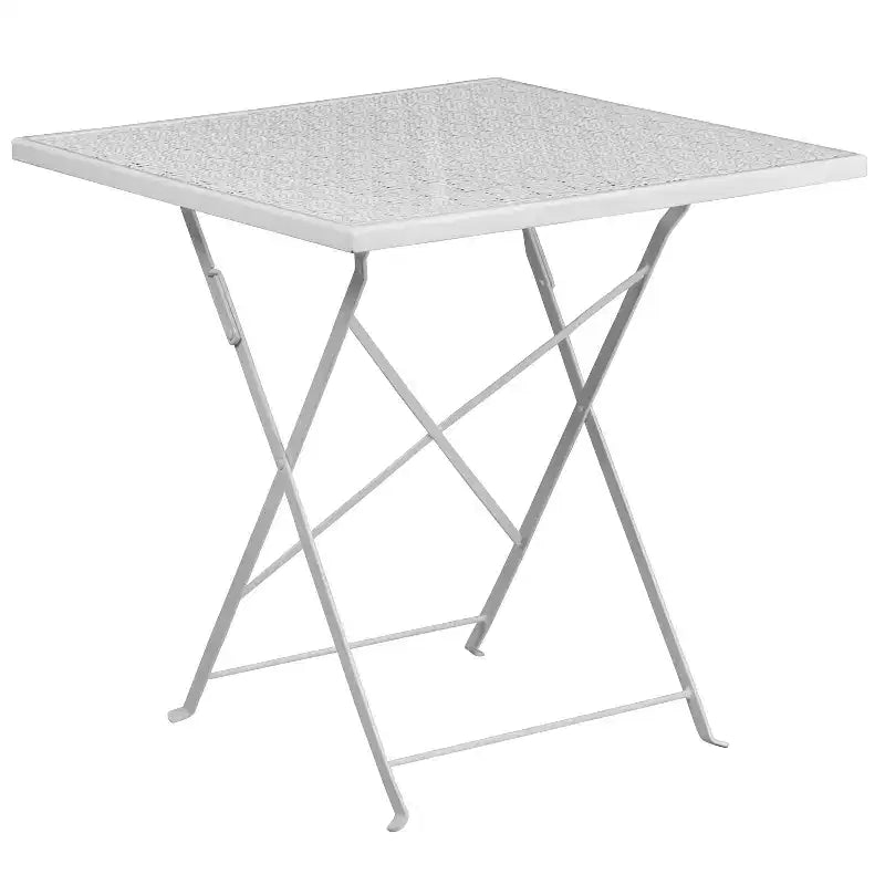 Emma and Oliver Commercial 28 Square Metal Folding Patio Table Set w/ 4 Square Back Chairs