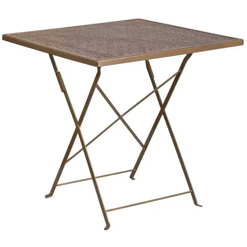 Emma and Oliver Commercial 28 Square Metal Folding Patio Table Set w/ 4 Square Back Chairs