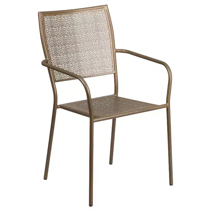 Emma and Oliver Commercial 28 Square Metal Folding Patio Table Set w/ 4 Square Back Chairs