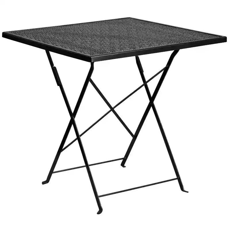 Emma and Oliver Commercial 28 Square Metal Folding Patio Table Set w/ 4 Square Back Chairs