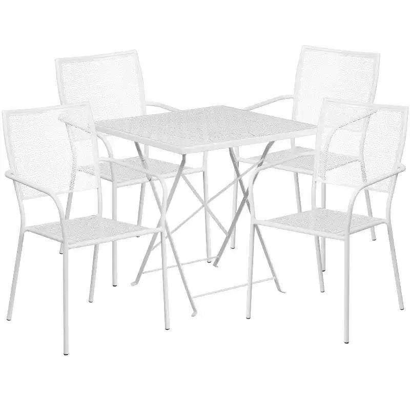 Emma and Oliver Commercial 28 Square Metal Folding Patio Table Set w/ 4 Square Back Chairs