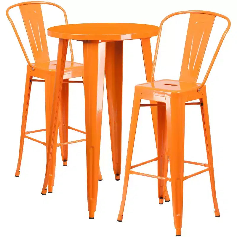 Emma and Oliver Commercial Grade 24 Round Metal Indoor-Outdoor Bar Table Set with 2 Cafe Stools