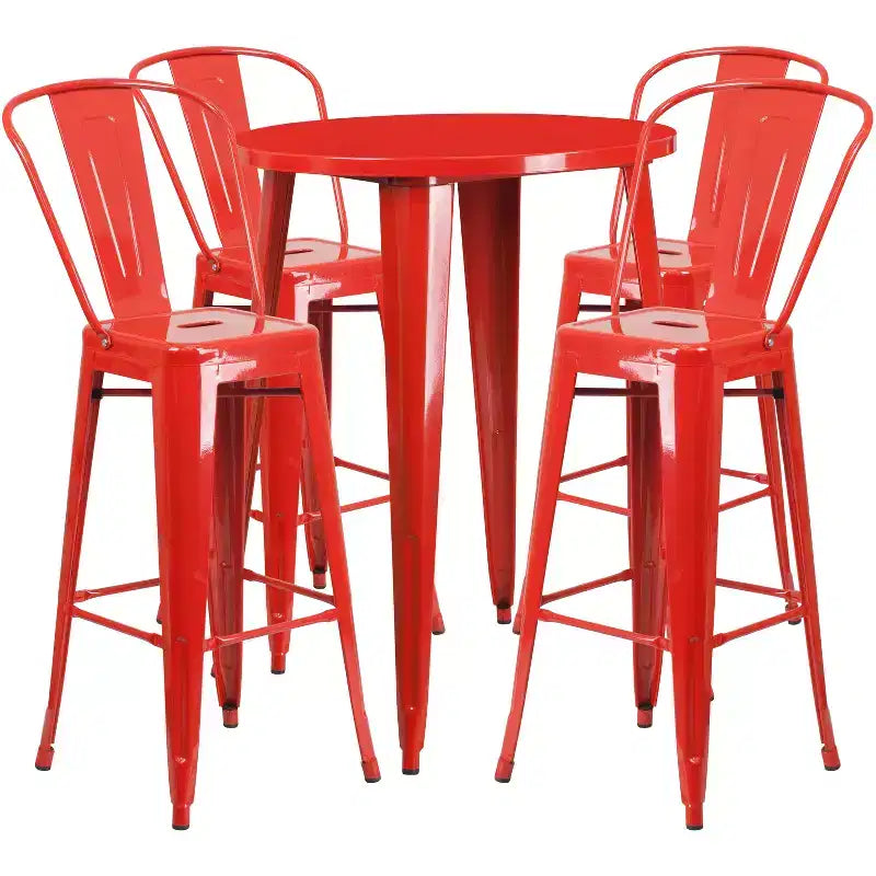 Emma and Oliver Commercial Grade 30 Round Metal Indoor-Outdoor Bar Table Set with 4 Cafe Stools