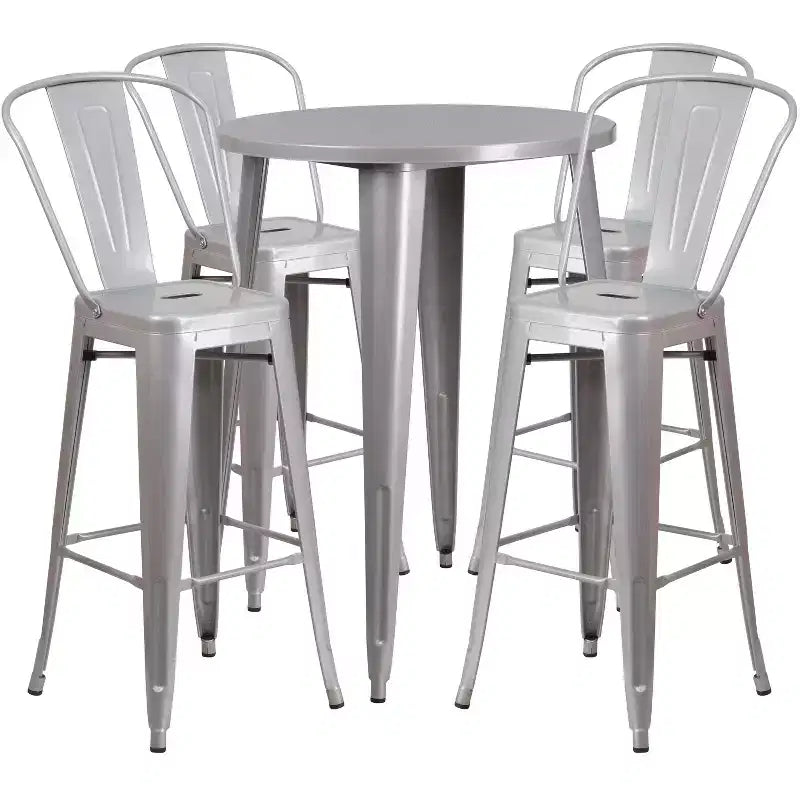 Emma and Oliver Commercial Grade 30 Round Metal Indoor-Outdoor Bar Table Set with 4 Cafe Stools
