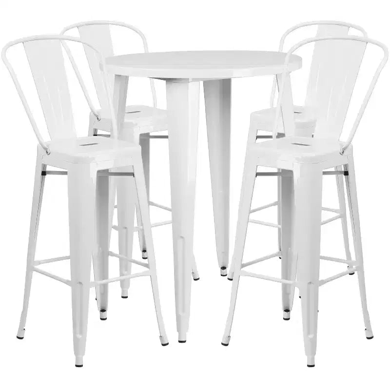 Emma and Oliver Commercial Grade 30 Round Metal Indoor-Outdoor Bar Table Set with 4 Cafe Stools