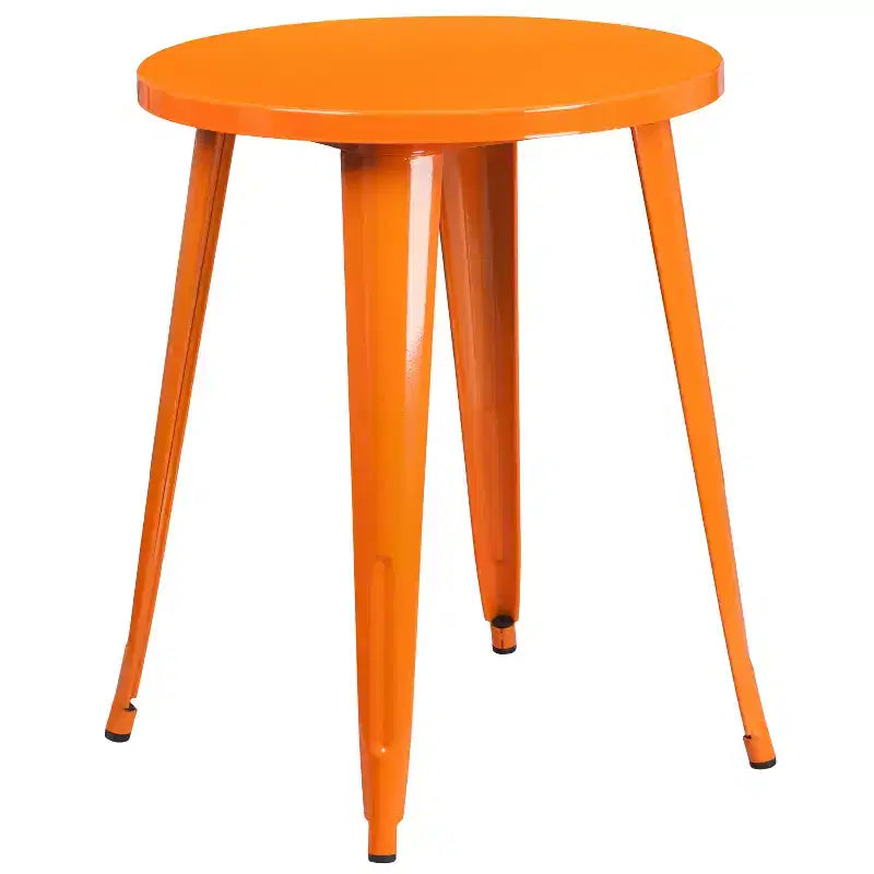 Emma and Oliver Commercial Grade 24 Round Metal Indoor-Outdoor Table Set & 2 Slat Back Chairs