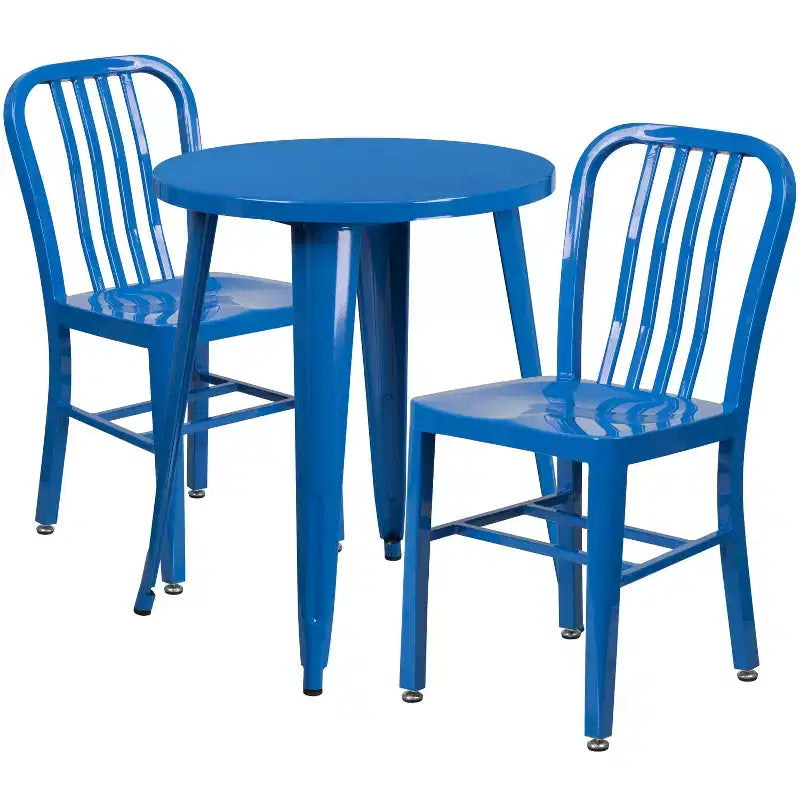 Emma and Oliver Commercial Grade 24 Round Metal Indoor-Outdoor Table Set & 2 Slat Back Chairs