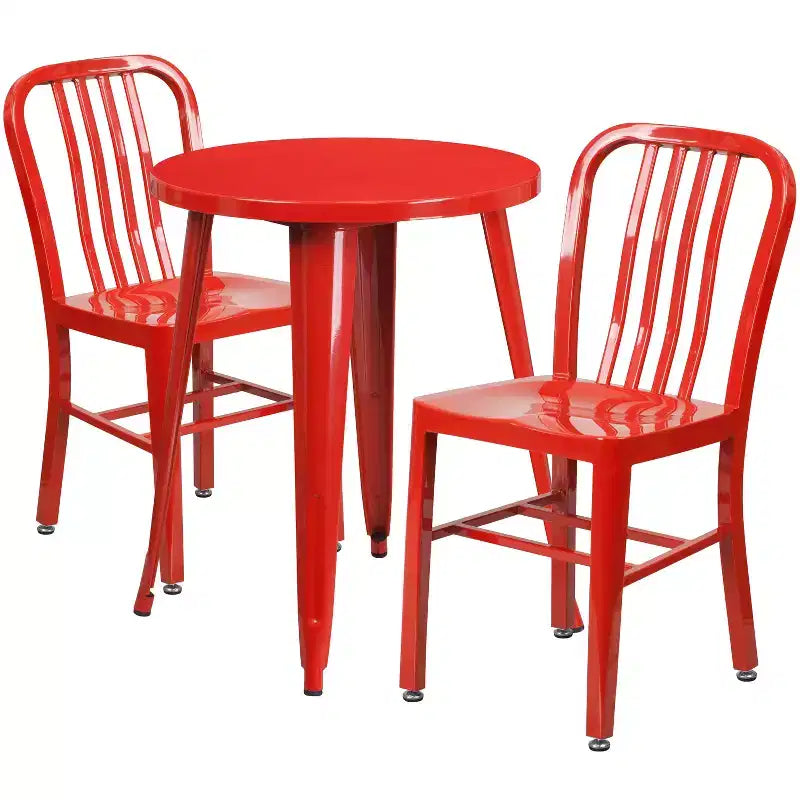 Emma and Oliver Commercial Grade 24 Round Metal Indoor-Outdoor Table Set & 2 Slat Back Chairs