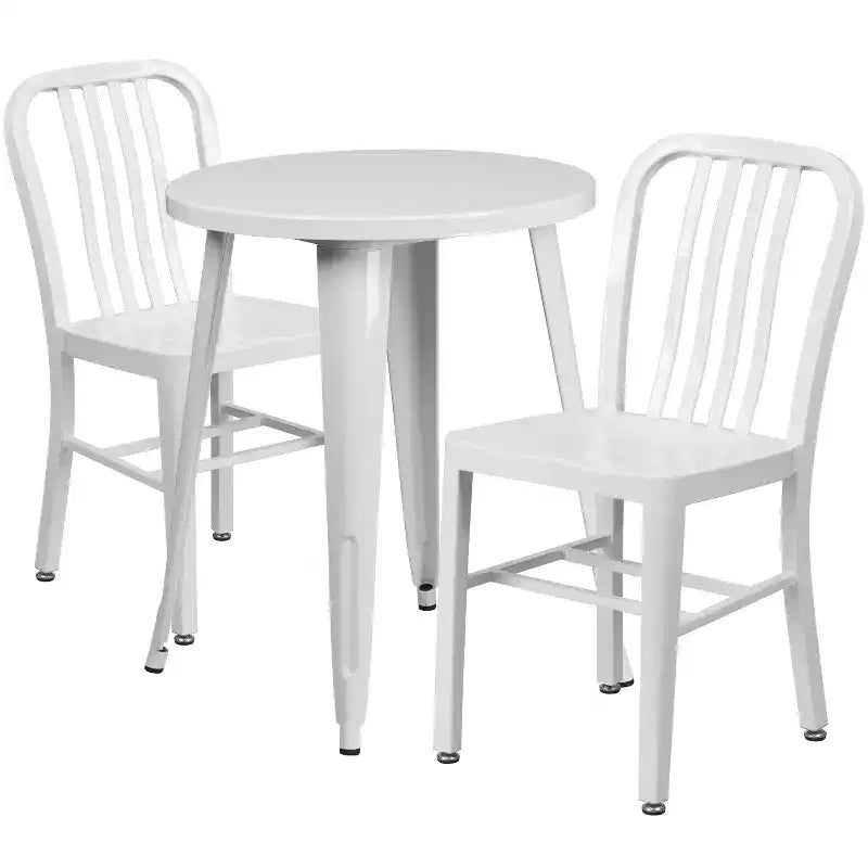 Emma and Oliver Commercial Grade 24 Round Metal Indoor-Outdoor Table Set & 2 Slat Back Chairs