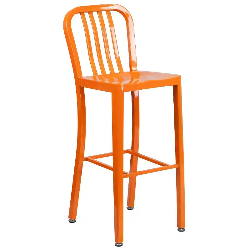 Emma and Oliver Commercial 30 Round Metal Indoor-Outdoor Bar Table Set & 4 Slat Back Stools