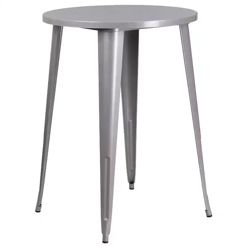 Emma and Oliver Commercial 30 Round Metal Indoor-Outdoor Bar Table Set & 4 Slat Back Stools