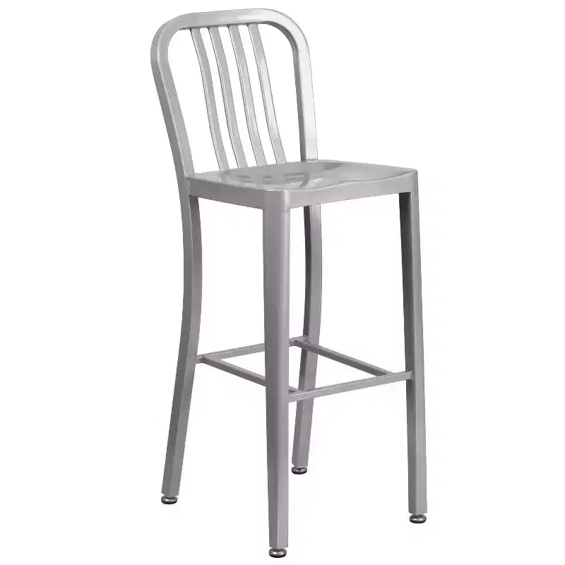 Emma and Oliver Commercial 30 Round Metal Indoor-Outdoor Bar Table Set & 4 Slat Back Stools