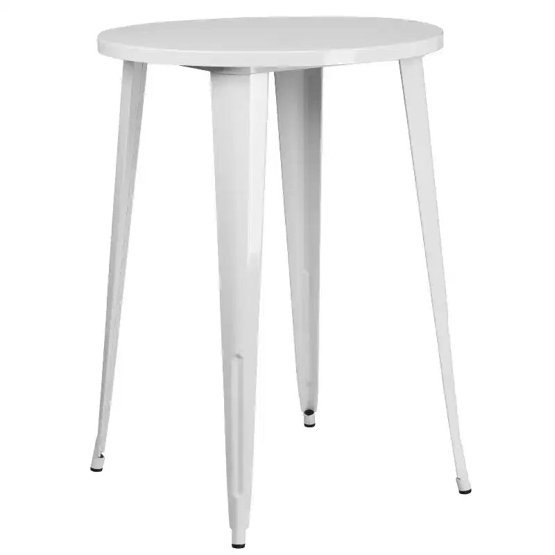 Emma and Oliver Commercial 30 Round Metal Indoor-Outdoor Bar Table Set & 4 Slat Back Stools