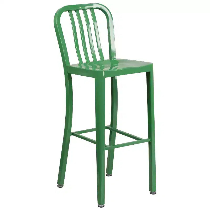 Emma and Oliver Commercial 30 Round Metal Indoor-Outdoor Bar Table Set & 4 Slat Back Stools