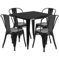 Emma and Oliver Commercial Grade 31.5 Square Metal Indoor-Outdoor Table Set with 4 Stack Chairs