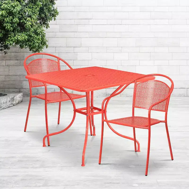 Ensemble de table de patio et 2 chaises à dossier rond en métal de 35,5 po (Emma et Oliver)