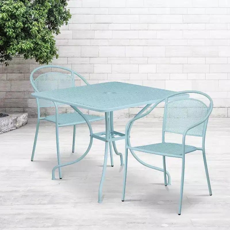 Ensemble de table de patio et 2 chaises à dossier rond en métal de 35,5 po (Emma et Oliver)