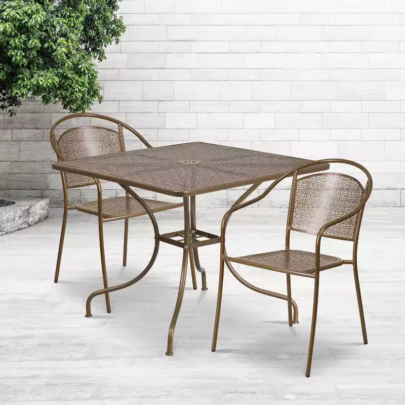 Ensemble de table de patio et 2 chaises à dossier rond en métal de 35,5 po (Emma et Oliver)