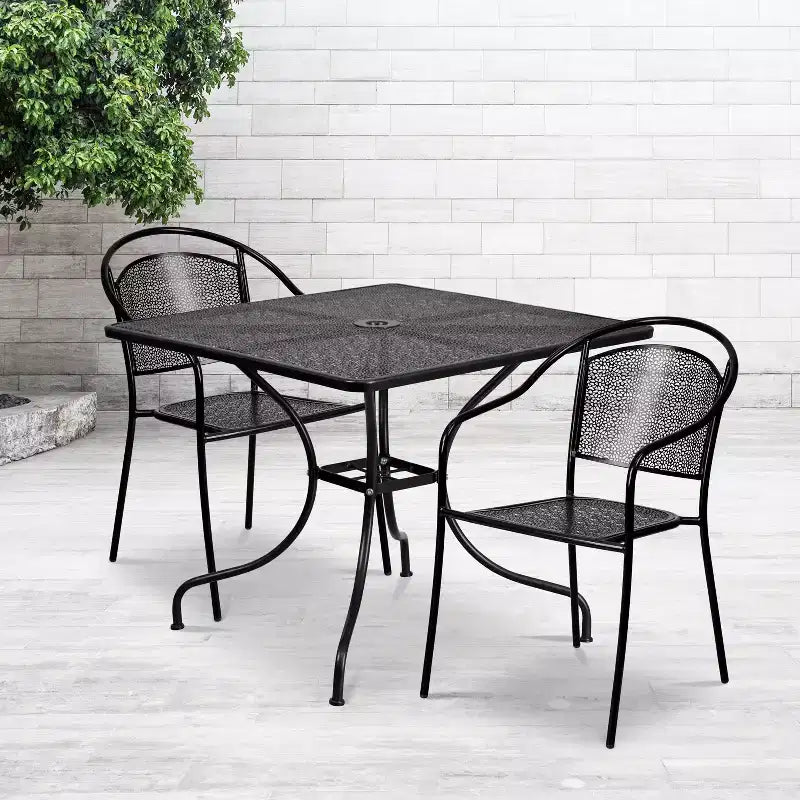 Ensemble de table de patio et 2 chaises à dossier rond en métal de 35,5 po (Emma et Oliver)