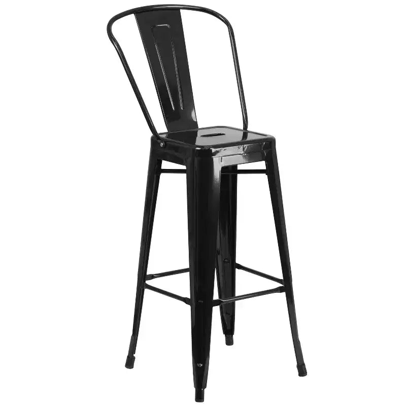 Emma and Oliver Commercial Grade 23.75 Square Metal Indoor-Outdoor Bar Table Set, 2 Back Stools