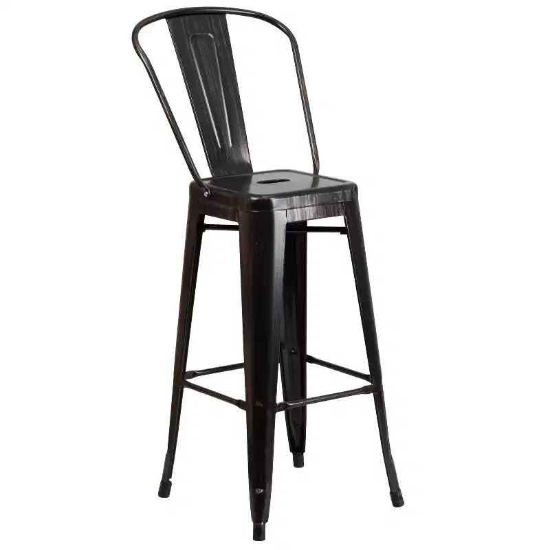 Emma and Oliver Commercial Grade 23.75 Square Metal Indoor-Outdoor Bar Table Set, 2 Back Stools