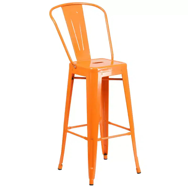 Emma and Oliver Commercial Grade 23.75 Square Metal Indoor-Outdoor Bar Table Set, 2 Back Stools