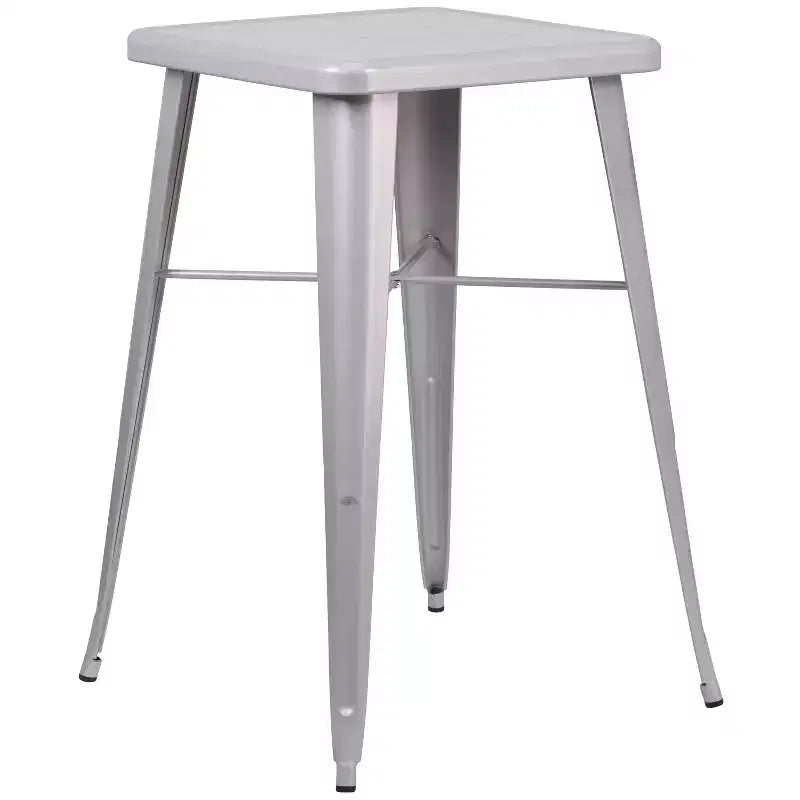 Emma and Oliver Commercial Grade 23.75 Square Metal Indoor-Outdoor Bar Table Set, 2 Back Stools