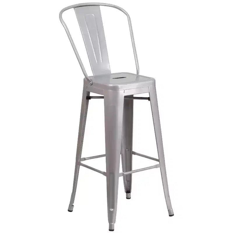 Emma and Oliver Commercial Grade 23.75 Square Metal Indoor-Outdoor Bar Table Set, 2 Back Stools