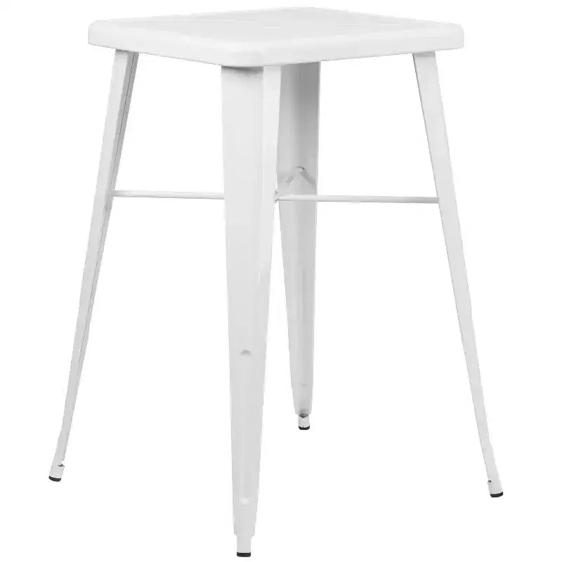 Emma and Oliver Commercial Grade 23.75 Square Metal Indoor-Outdoor Bar Table Set, 2 Back Stools