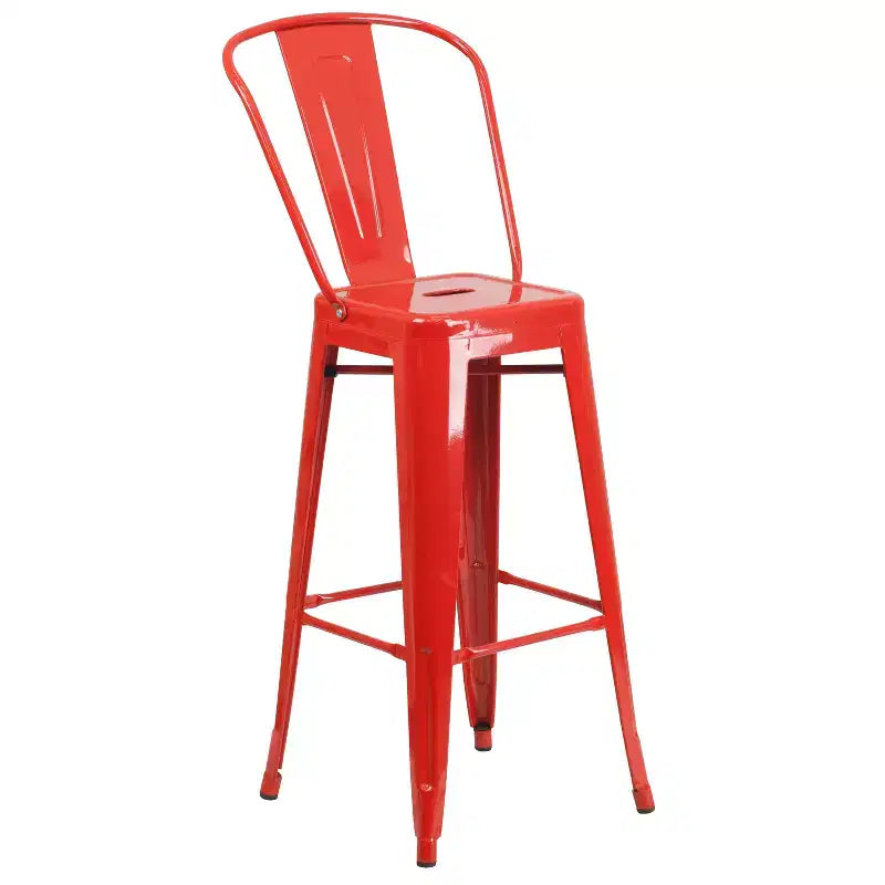 Emma and Oliver Commercial Grade 23.75 Square Metal Indoor-Outdoor Bar Table Set, 2 Back Stools
