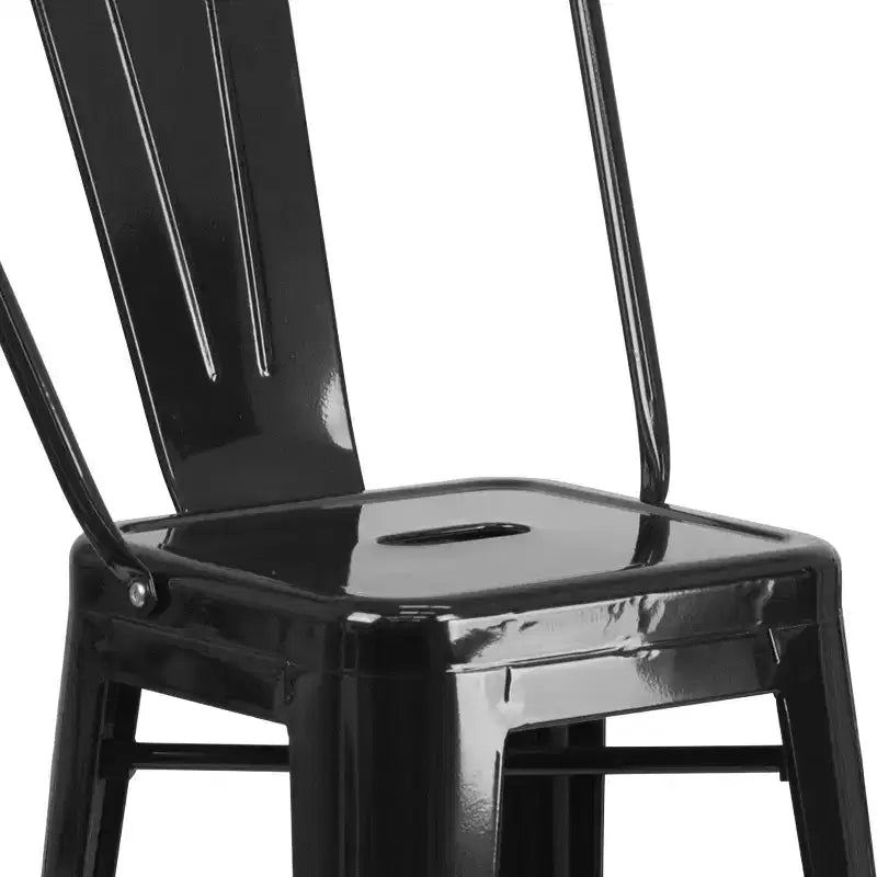 Emma and Oliver Commercial Grade 23.75 Square Metal Indoor-Outdoor Bar Table Set, 2 Back Stools