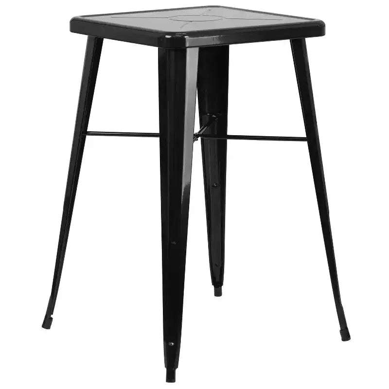 Emma and Oliver Commercial Grade 23.75 Square Metal Indoor-Outdoor Bar Table Set, 2 Back Stools
