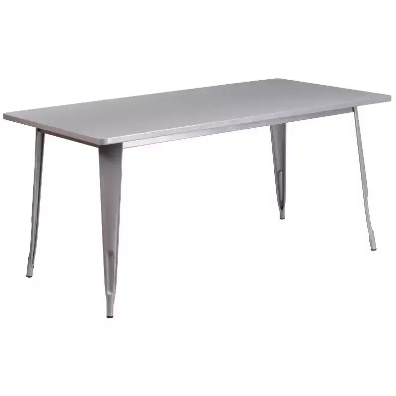 Emma and Oliver Commercial Grade Rectangular Metal Indoor-Outdoor Table Set with 6 Arm Chairs