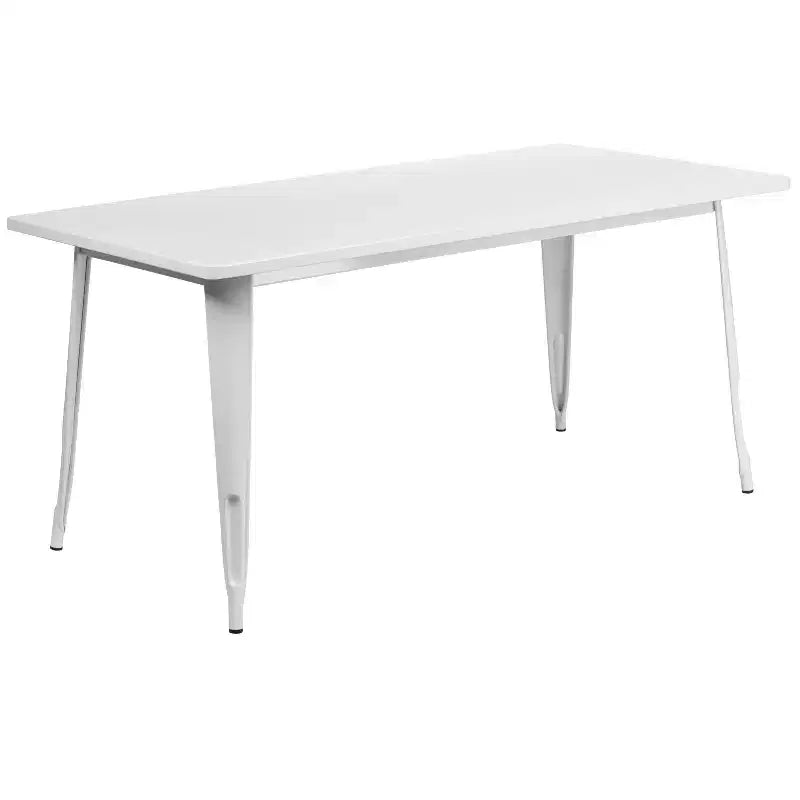 Emma and Oliver Commercial Grade Rectangular Metal Indoor-Outdoor Table Set with 6 Arm Chairs