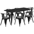 Emma and Oliver Commercial Grade Rectangular Metal Indoor-Outdoor Table Set with 6 Arm Chairs