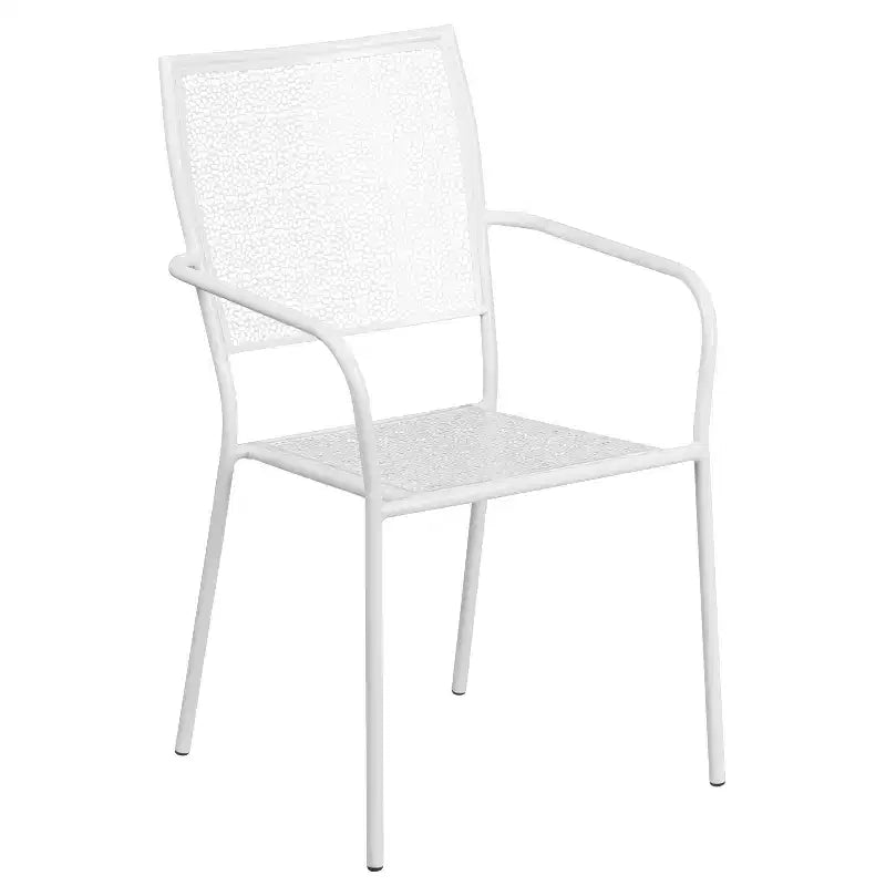 Emma and Oliver Commercial Grade 35.25 Round Metal Garden Patio Table Set, 2 Square Back Chairs