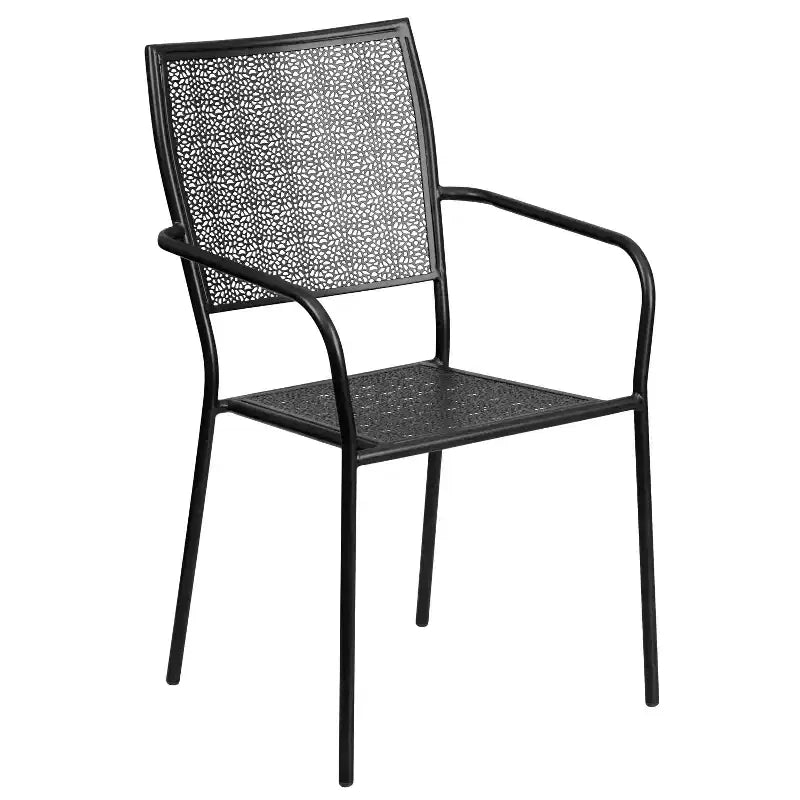 Emma and Oliver Commercial Grade 35.25 Round Metal Garden Patio Table Set, 2 Square Back Chairs