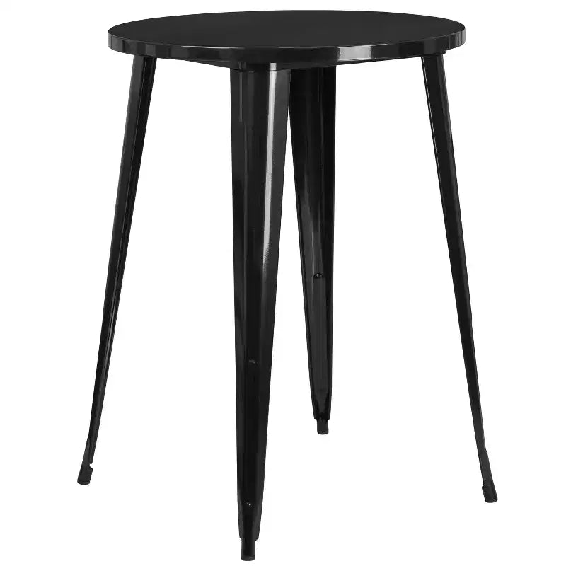 Emma and Oliver Commercial Grade 30 Round Metal Indoor-Outdoor Bar Table Set, 2 Backless Stools