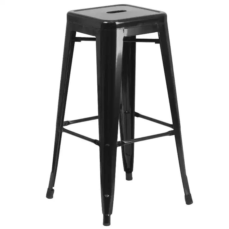 Emma and Oliver Commercial Grade 23.75 Square Metal Indoor-Outdoor Bar Set & 2 Backless Stools