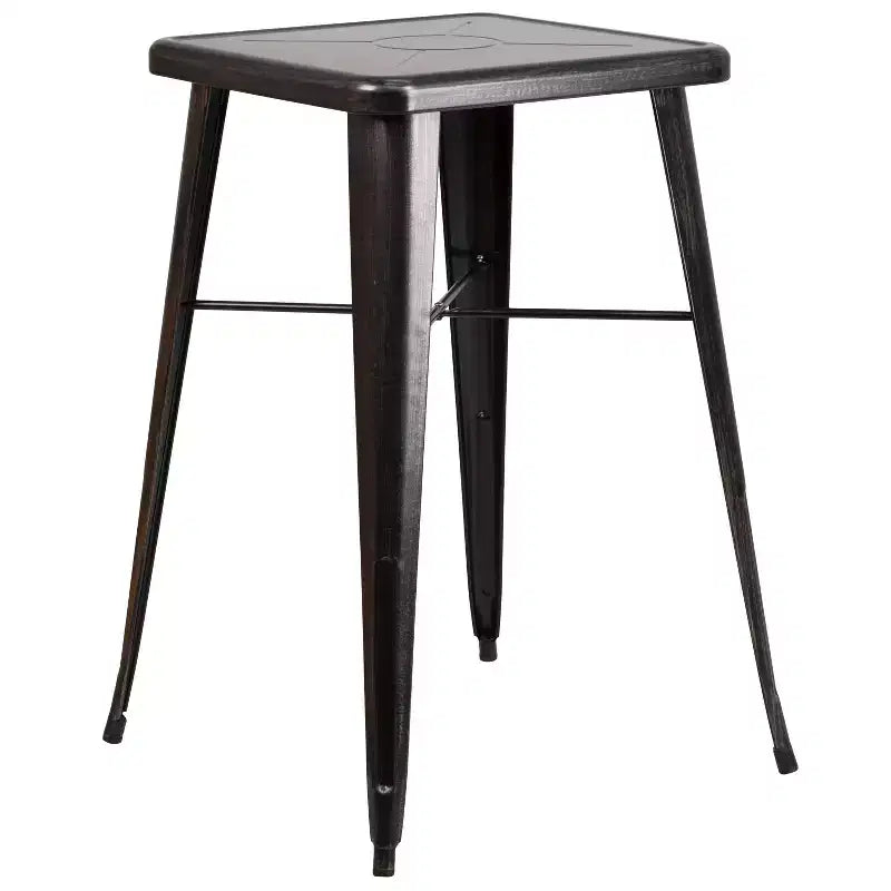 Emma and Oliver Commercial Grade 23.75 Square Metal Indoor-Outdoor Bar Set & 2 Backless Stools